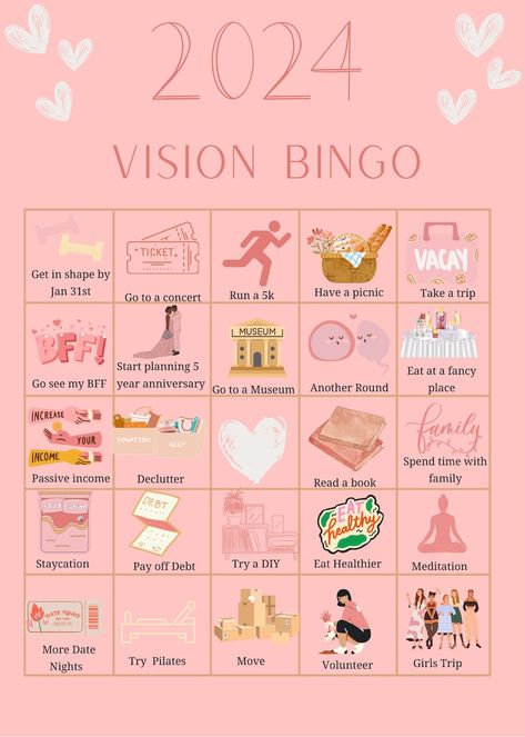 2024 Vision Board Bingo Template, Personal Goals Bingo Game, Aesthetic Vision Board Printable, Vision Board Activity, Vision Board Party - Etsy UK Vision Bored 2024, Vision Board Bingo, Vision Board Parties, Vision Board Party Ideas Food, Bingo Board Template, Birthday Vision Board, Girl Time Ideas, July Vision Board, Vision Board Party Ideas