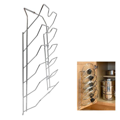 PRICES MAY VARY. Kitchen Organizers and Storage Hacks : Evelots pot lid holder can make the most of your home kitchen organization and storage. Store and select each pan top easily making food prep fast. Our kitchen cabinet organizer holds up to 6 lids. Hang it on a pantry wall for added pantry organization. Sold on Amazon for over 9 years Sturdy Metal : This sturdy metal pot lid holders feature a smooth, rust-resistant plastic coating. Simply install the pot lid organizers inside cabinet , cupb Hanger Dividers, Pot Lid Organizer, Pot Lid Storage, Cupboard Pantry, Cabinet Door Storage, Kitchen Pantry Cupboard, Pot And Pans Organization, Pan Storage, Pot Lid Organization