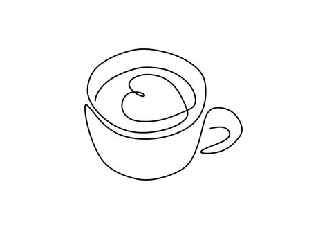 One Line Coffee Drawing, Line Art Symbols, Coffee Mug Tattoo Ideas Small, One Line Coffee Cup, Simple Coffee Tattoo, Coffee Cup Line Art, Cappuccino Tattoo, Coffee Drawing Ideas, Cappuccino Drawing