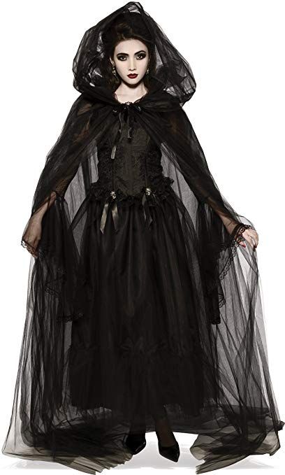 Amazon.com: Rubie's Women's Black Hooded Cape, One Size: Clothing Black Hooded Cape, Maleficent Cosplay, Horror Clothes, Vampire Halloween Costume, Kostum Halloween, Ghost Bride, Cape Costume, Bride Costume, Witch Dress