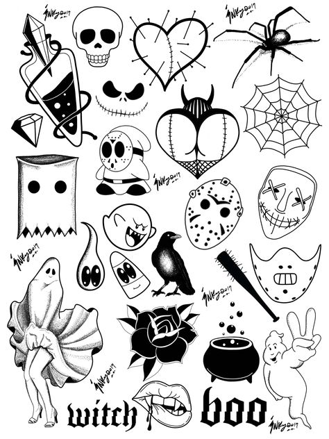 Spooky Flash, Halloween Tattoo Flash, Rosen Tattoo Frau, Tato Flash, Halloween Flash, House Tattoo, Pola Tato, Art Flash, Street Tattoo