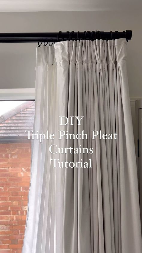 Harbury House | DIY Triple Pinch Pleat curtains tutorial! After posting my DIY pinch pleat blackout curtains ages ago, I’ve had so many questions on here... | Instagram Curtains Hack, Pinch Pleat Curtains Diy, Curtain Tutorial, Pleat Curtains, Pinch Pleat Curtains, So Many Questions, Elegant Drapes, Pleated Curtains, Diy Home Repair