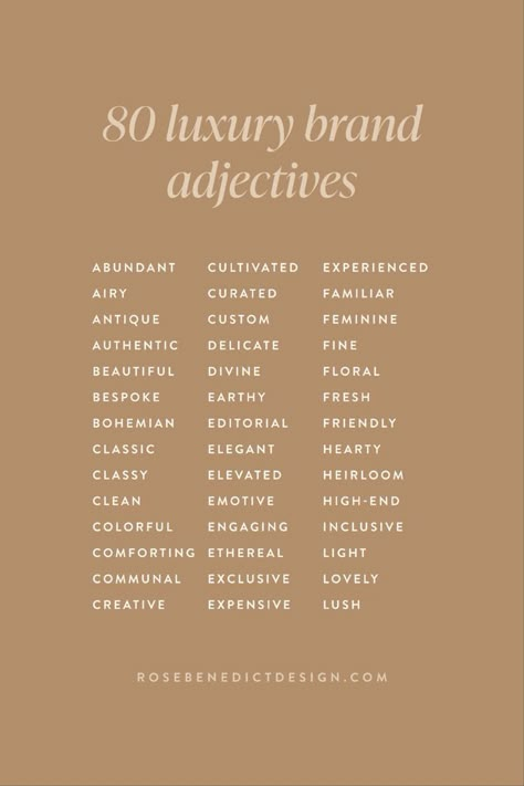 80 Luxury Brand Adjectives for Small Business How To Name Your Brand, Creating A Brand For Yourself, Luxury Names For Business, Brand Names Inspiration, Brand Adjectives, Brand Aesthetic Inspiration, Beauty Brand Ideas, Brand Name Ideas, Shop Name Ideas