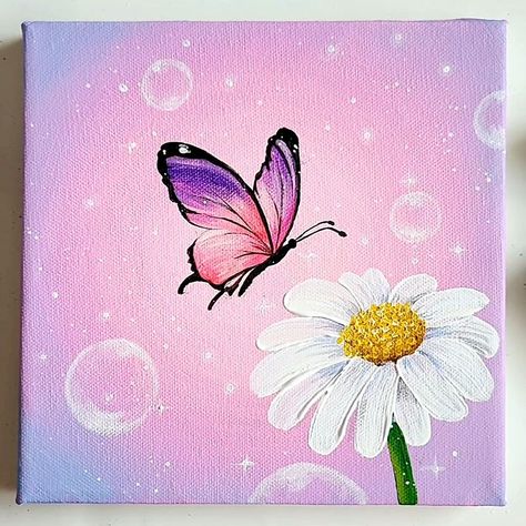 Rose And Butterfly Painting, Butterfly In Acrylic Painting, Butterfly On Flower Painting Acrylic, Mother’s Day Painting Ideas Butterfly, Butterfly Painting With Flowers, Flower Nature Drawing, Flowers And Butterfly Painting, Acrylic Painting Ideas Butterfly, Butterfly Painting Step By Step