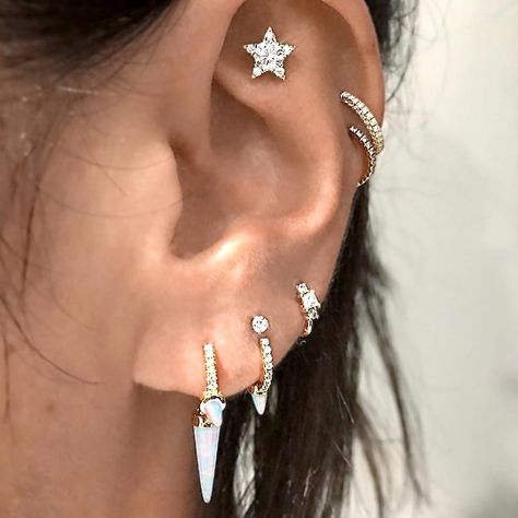 9,704 Likes, 96 Comments - Maria Tash (@mariatash) on Instagram: “We are pleased to have been able to curate @lilyallen's ear to reflect her as a no-holds-barred…” Maria Tash Earrings, Opal Belly Ring, Pregnancy Belly Rings, Princess Diamond Ring, Gold Belly Ring, Princess Earrings, Diamond Princess, Maria Tash, Cartilage Jewelry