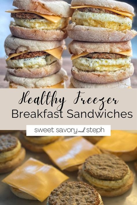 Meal Prep Frozen Breakfast Sandwiches, Meal Prep Healthy Breakfast Sandwich, Low Calorie Breakfast Sandwich Meal Prep, Breakfast Sandwiches Meal Prep, Healthy Freezable Breakfast, Freezer Sausage Breakfast Sandwiches, Healthy Breakfast Sandwich Freezer, Healthy Freezer Breakfast Ideas, Easy Healthy Breakfast Sandwich