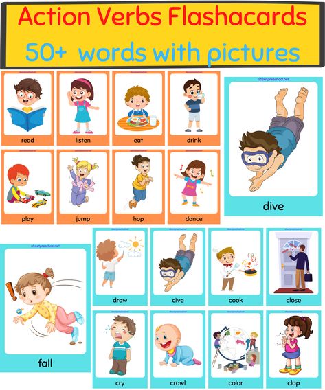 Action Verbs Flashcards Action Verbs Flashcards Free Printable, Action Verbs Flashcards, Action Pictures, English Exam, Animal Action, Action Cards, 50 Words, Action Verbs, Language Therapy