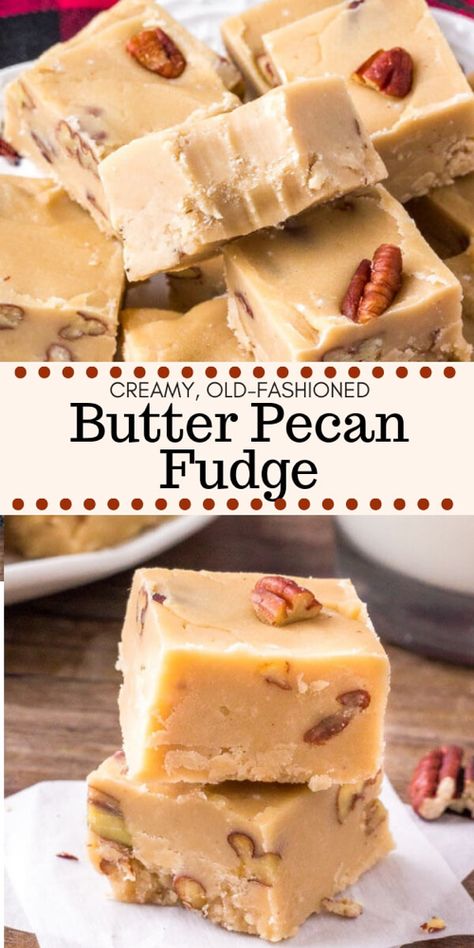 Different Fudge Recipes, Pecan Fudge Recipes, Hofflesnoppers Recipe, Homemade Kitkat, Butter Pecan Fudge, Butter Pecan Fudge Recipe, Fudge Homemade, Homemade Candy Recipes, Pecan Fudge