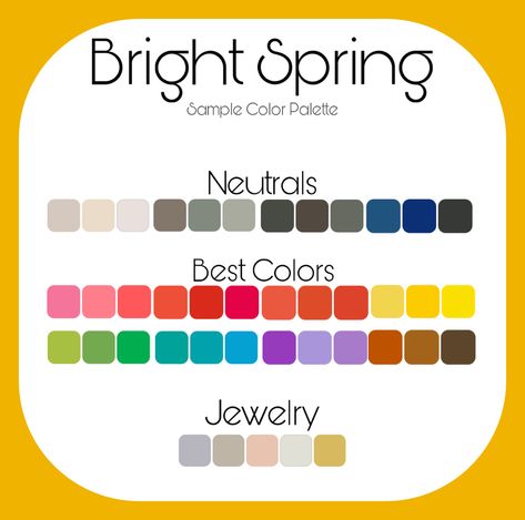 Bright Spring Accessories, Bright Spring Color Palette Outfits Fall, Bright Spring Color Palette Nail Polish, Spring Bright Palette, Bright Spring Color Combinations, Vivid Spring Color Palette, Bright Spring Palette Outfits, Bright Spring Colour Palette, Spring Bright Outfits