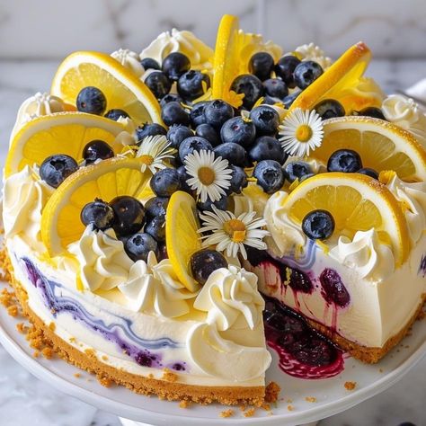 Optimal Recipes, Layer Cheesecake, Fruit Cheesecake, Lemon Blueberry Cheesecake, Cheesecake Cake, Blueberry Cheesecake, Lemon Blueberry, Cafe Food, Summer Desserts