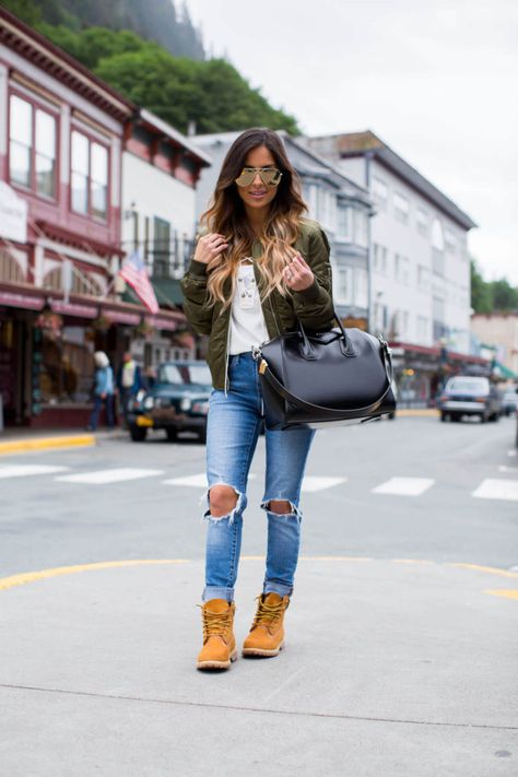 mia mia mine wearing a topshop bomber jacket from nordstrom Outfits Con Botas Timberland, Tims Outfits, Pigeon Toed, Timberland Outfits Women, Timberland Outfit, Timberland Boots Outfit, Timberland Outfits, Timberland Boots Women, Timberland Style