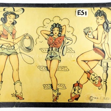 All Vintage Flash – Page 3 – Tattoo Collection Vintage Cowgirl Tattoo Flash, 70s Tattoo Flash, American Traditional Cowgirl Pinup, Vintage Flash Sheet, 70s Tattoo Vintage, Pinup Tattoo Flash, Vintage Flash Tattoo, Usmc Tattoo, Trad Flash