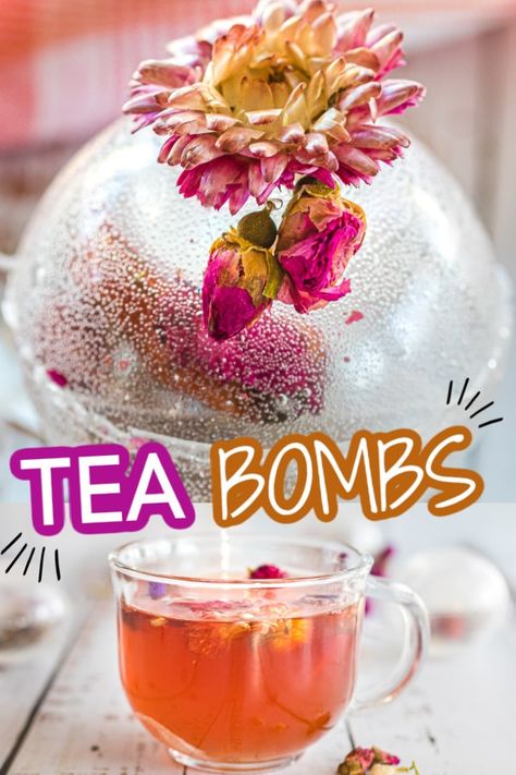 Check out how to make tea bombs. A crystal shell that has edible flowers and tea inside. Pour over hot water and it is a blooming tea that is full of dried flowers, tea, and sippable! This is a TikTok viral drink recipe that is similar to a hot chocolate bomb. All tea lovers will love this DIY tea bomb recipe. A blooming tea that is so simple to make yourself. Tea Drops, Hot Chocolate Bomb, Blooming Tea, Homemade Tea, Bombe Recipe, Make Tea, Tea Diy, Hot Coco, Chocolate Bomb