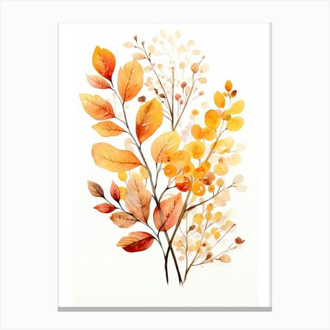 Cute Autumn Fall Scene 35 Canvas Print by The Pumpkin Palette - Fy Thanksgiving Watercolor Ideas, Autumn Flowers Drawing, Autumn Watercolor Landscapes, Fall Watercolor Cards, Skulls Animal, Glass Cloches, Halloween Watercolor, Autumn Watercolor, Cute Autumn