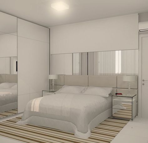 Mirrored Walls, Bedroom Built Ins, All White Bedroom, Small Bedroom Furniture, White Bedroom Decor, Interior Design Bedroom Small, Modern Luxury Bedroom, Small Bedroom Designs, Bilik Tidur