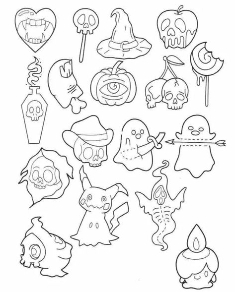 Outline Flash Tattoo, Ghost Flash Sheet, Fall Flash Tattoo, Spooky Flash Tattoo, Spooky Drawings, Bisexual Wallpaper, Halloween Tattoo Flash, Black Line Tattoo, Halloween Flash