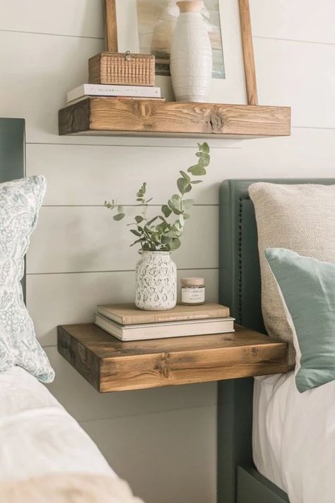 "Maximize space and style with DIY Floating Nightstands! 🛠️🛏️ Perfect for creating a sleek and modern look in your bedroom. 🌟✨ #DIYNightstands #FloatingFurniture #BedroomInspo" Floating Nightstand Diy, Floating Nightstands, Diy Nightstand, Small Space Solutions, Bedroom Night Stands, Humble Abode, Maximize Space, Bedroom Inspo, Cabin Decor