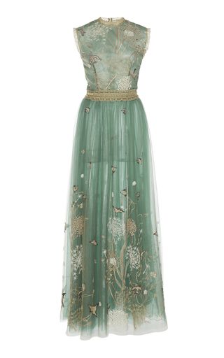 Green Tulle Maxi Dress, Embroidered Dress Formal, Green Embroidered Dress, Floral Green Dress, Gown Green, Embroidered Tulle Dress, Embroidered Mesh Dress, Designer Gown, Alex Perry