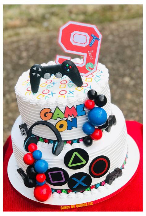 Level Up Birthday Party Cake, Gamer Birthday Cake, Playstation Cake, 9th Birthday Cake, Video Game Cakes, 7th Birthday Cakes, 8th Birthday Cake, 10 Birthday Cake, 13 Birthday Cake