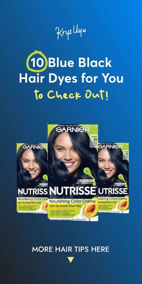 The Garnier Nutrisse Nourish Color Crème is a permanent hair dye that has over 40 different colors. One of those is the shade 22 – intense blue black. With this blue black hair dye that gives your hair a dark color shade, you would think that it would make gray hair more obvious. That’s not the case for this product because its formula gives you a 100% gray hair coverage! Blue Black Hair Dye, Gray Hair Coverage, Midnight Blue Hair, Blue Black Hair Color, Clairol Natural, Clairol Natural Instincts, Grey Hair Coverage, Blue Black Hair, Dyed Hair Purple