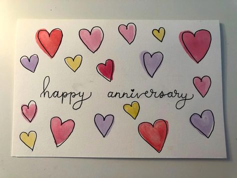 I Love You Watercolor Card, Anniversary Card Homemade, Creative Anniversary Cards, Happy Anniversary Drawings, Homemade Anniversary Cards For Him, Anniversary Cards For Parents Handmade, Anniversary Watercolor Card, Happy Anniversary Card Ideas, Happy Anniversary Ideas