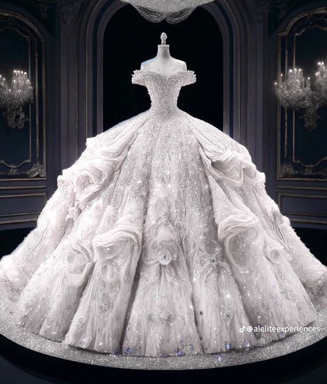 Long Big Wedding Dresses, Massive Wedding Dress, Pretty Wedding Dresses Princesses, Fancy Wedding Ideas, Luxury Wedding Dress Ballgown, Huge Wedding Dresses, Wedding Dresses Silver, Fall Wedding Guest Attire, Biggest Wedding Dress