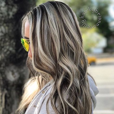 Blonde Hair Chunky Lowlights, Bold Highlights And Lowlights, Blonde With Chunky Lowlights, Blonde Hair Dark Lowlights, Best Hair Colors For Blue Eyes, Blonde With Black Lowlights, Lowlights With Highlights, Blonde With Dark Brown Lowlights, Blonde With Lowlights And Shadow Root