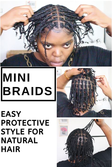 Looking for an easy protective style without extension? This is a great protective style for growth and length retention. #minibraids #minitwiststyles #protectivestyles #quarantinestlyes #minibraidsonnaturalhair #noextensions #easyprotectivestyle #braids #knotlessboxbraids #boxbraids #naturalhairstyles #naturalhairstylesforshorthair Natural Braided Hairstyles Without Weave For Women, Mini Braids On Relaxed Hair, Short Mini Braids Natural Hair, Mini Braids Natural Hair Short 4c, 4c Mini Braids, Braids Without Extensions Natural Hair, Natural Braided Hairstyles Without Weave For Short Hair, Box Braids Without Extensions, Braided Hairstyles Without Extensions