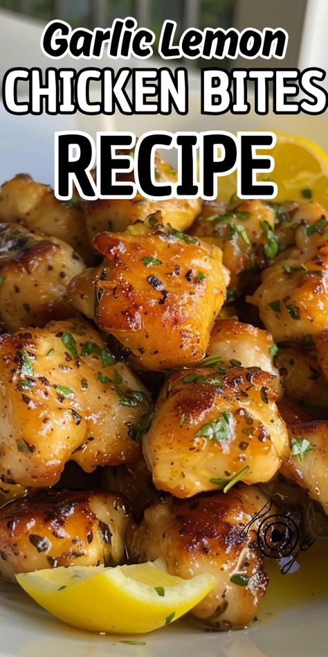 Garlic Lemon Chicken Bites Lemon Garlic Chicken Tenderloins, Easy Baked Chicken Bites Recipes, Chicken Bites Crockpot Recipes, Lemon And Garlic Chicken Bites, Chicken Bites Stove Top, Lemon Garlic Chicken Bites, Baked Chicken Bites Recipes, Lemon Pepper Chicken Bites, Lemon Chicken Bites