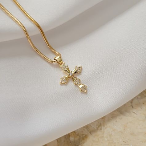 Faster shipping. Better service Good Cross Necklace, Gold Cross Jewelry, Gold Cross Necklace Aesthetic, Golden Cross Necklace, God Jewellery, Gold Cross Necklace For Women, Vintage Cross Necklace, Cross Necklace Gold, Cross Necklace For Women