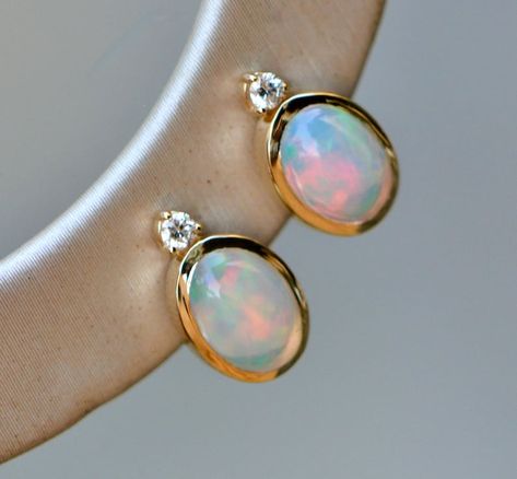 Genuine White Ethiopian Opal Diamond Stud Earrings 14k Gold, October Birthstone Post Earring, Small Dainty Stud Earring, Minimalist Jewelry - Etsy South Africa Opal And Diamond Earrings, Opal Stone Earrings, Opal Jewelry Earrings, Ethiopian Opal Earrings, Ear Tops, Opal Earring, Faberge Jewelry, Diamond Tops, Pendant Ideas