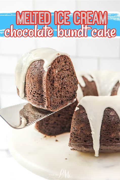 Melted Ice Cream Bundt Cake is super simple and ultra-moist using convenient ingredients like cake mix and melted ice cream. This recipe will become a go-to dessert for you because it's so easy and versatile. Chocolate Fudge Bundt Cake, Melted Ice Cream Cake, Fudge Bundt Cake, Carmel Chocolate, Melted Ice Cream, Hearty Recipes, Delish Cakes, Chocolate Bundt, Dessert Cakes