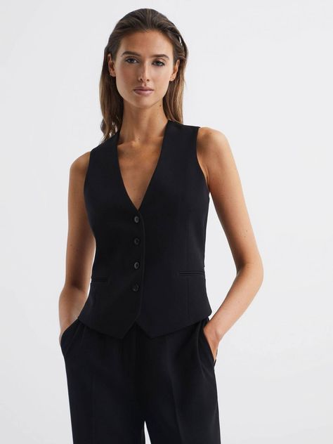 Black Waistcoat Outfit Women, Black Waistcoat Outfit, Waistcoat Outfit Women, Reiss Blazer, Women Waistcoat, Waistcoat Outfit, Reiss Women, Black Waistcoat, Waistcoat Woman