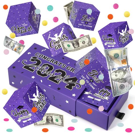 PRICES MAY VARY. 🎁【Grad Surprise Gift Box Explosion】 - Get ready for the ultimate fun with surprise gift box explosion! It's so much more exciting than just giving money. No one can refuse to receive such a novelty gift box on their graduation! When recipients open the surprise exploding box, the gifts like money photos blessing letters inside will magically pop out, making the person instantly surprised and excited! Get your camera ready to record the moment and make unforgettable memories for Graduation Surprise, Surprise Gift Box, Graduation Money Gifts, Diy Graduation Gifts, Toy Money, Custom Graduation Gift, Graduation Money, Diy Graduation, Surprise Box Gift