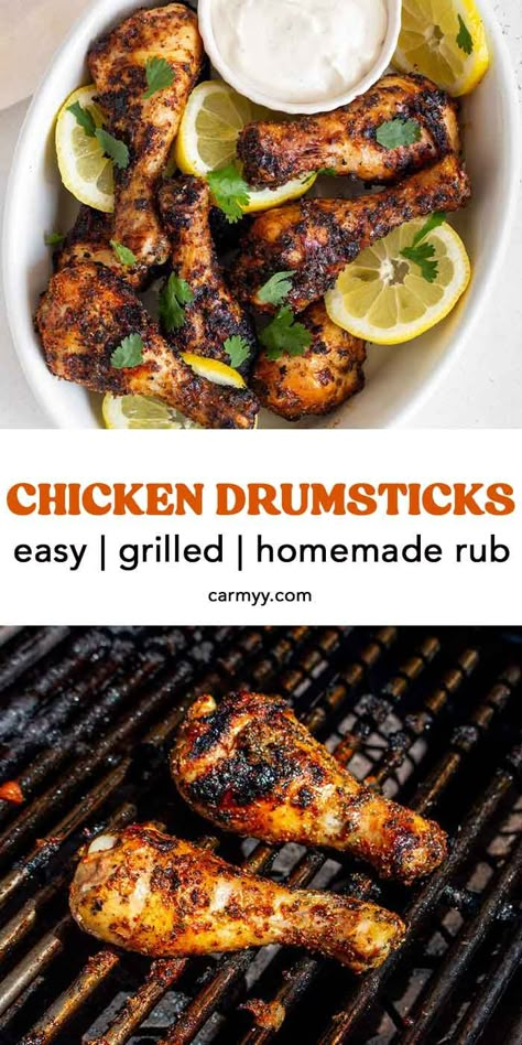 With a simple and flavorful homemade seasoning rub, these grilled chicken drumsticks come together so easily and quickly. With crispy, golden skin and fall-off-the-bone meat, these drumsticks will be the star of the show. You’ll definitely want to make this chicken drumsticks recipe for your next BBQ!  Crispy on the outside and tender on the inside, these healthy grilled chicken drumsticks are the perfect way to kick off your summer grilling seasoning! Chicken Drumsticks Bbq Grill, Grilled Drumsticks Recipes, Bone In Grilled Chicken Recipes, Grilled Drumsticks Marinade, Chicken Drumstick Seasoning, Drumstick Marinade Grilled, Drumstick Seasoning, Chicken Drumstick Marinade For The Grill, Grilled Drumstick Chicken Recipes