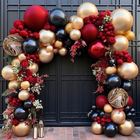 PRICES MAY VARY. RED BLACK GOLD BALLOON GARLAND - Double stuffed dark red balloons,black balloons,soft gold metallic balloons make up this casino balloon arch.We add 22inch 4D black gold marble balloons to this double stuffed red balloon garland for cooler style.If you wanna make a rich black red gold balloon arch,2-3packs double stuffed balloons kit good to create a bigger party scene. BLACK RED BALLOON ARCH - Double stuffed ruby red/dark red balloons(5"15pcs+12"20pcs+18"1pcs),black balloons(5" Red Balloon Arch, Black Gold Balloon Garland, Balloon For Birthday, Marble Balloons, Gold Balloon Garland, Hollywood Party Decorations, Black And Gold Balloons, Balloon Arch Kit, New Year's Party Decorations