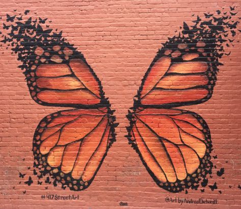 Butterfly Street Art, Butterfly Graffiti Street Art, Butterfly Wing Mural, Butterfly Wings Mural, Wings On Wall, Butterfly Wings Painting, Wing Wall Art, Draw Canvas, Butterfly Mural