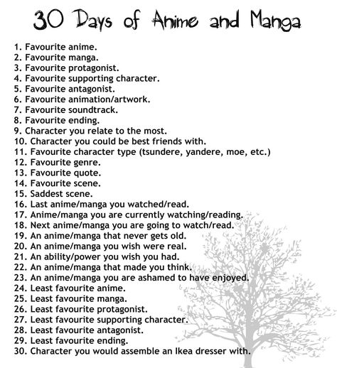 30 days of anime and manga 30 Day Anime Edit Challenge, Edit Challenge Anime, Websites To Watch Anime, 30 Day Art Challenge, Drawing Competition, Character Personality, Character Types, Make A Character, Anime Watch