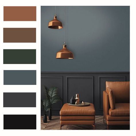 Industrial Interior Design Colour Palette, Interior Palette Ideas, Industrial Nature Decor, Dark Interior Color Palette, Color Rules Interior Design, Moody Eclectic Color Palette, Industrial Color Palette Mood Boards, Masculine Home Decor Living Room, Interior Design Pallets