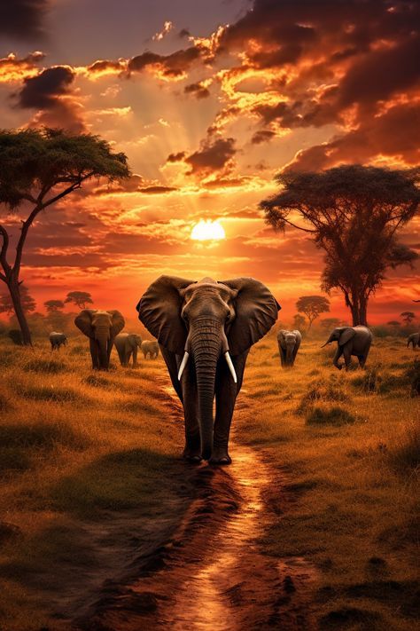 African Elephant Illustration, African Trees, Farm Tattoo, Lion And Elephant, Elephant Background, Safari Scene, Elephant Photography, African Savanna, Africa Art Design