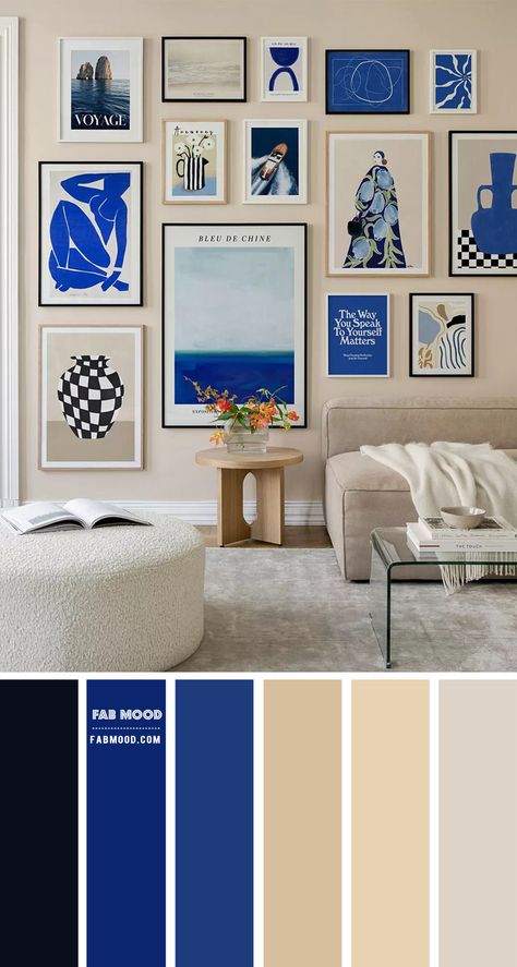 Living Room in Cobalt Blue and Taupe, Living Room Color Ideas Cobalt Living Room, Cobalt Blue Bedrooms, Blue Living Room Color Scheme, Cobalt Blue Kitchens, Cobalt Blue Decor, Blue Living Room Color, Taupe Walls, Blue Interior Design, Vibrant Living Room