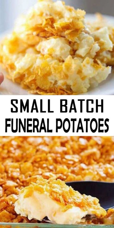 Small Batch Funeral Potatoes - Countsofthenetherworld.com Cheesy Potatoes Obrien, Small Batch Cheesy Potatoes, Church Potatoes Recipe, Recipes With Canned Potatoes, Recipes Using Corn Flakes, Leftover Boiled Potatoes Recipes, Wedding Potatoes, Potato Casserole For Two, Canned Potatoes Recipes