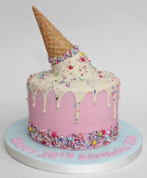 Ice Cake Designs Birthday, Ice Cream Cake Designs Birthday Parties, Ice Cream Cake Designs, Melted Ice Cream Cake, Cake Pop Ice Cream, Melting Ice Cream Cake, Ice Cream Drip Cake, Cake White Chocolate, Melted Ice Cream