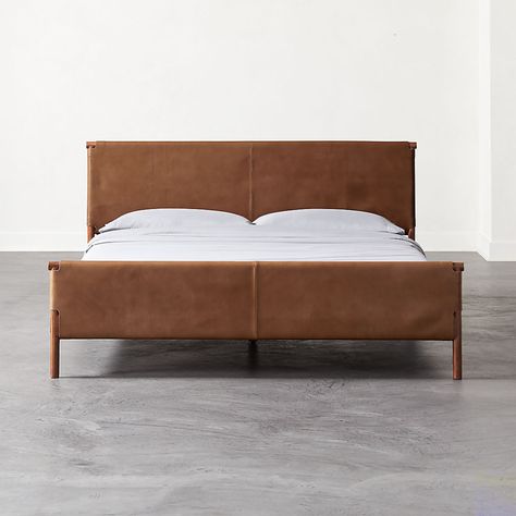 Modern Beds, Bed Frames and Headboards | CB2 Wood Canopy Bed, Leather Daybed, Black Headboard, Leather Headboard, Leather Bed, Unique Beds, Modern Bedroom Furniture, Black Bedding, Wood Beds