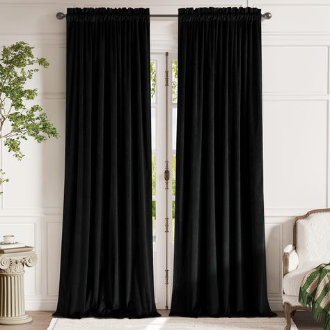 PRICES MAY VARY. 100% Velvet Ready Made: Package includes one pair of 62" wide x 120" long luxury velvet curtain pair Light Control: With these luxury blackout velvet panels you get 75% sunlight out for bedtime, 0 TV glare for your favorite game and absolute privacy with all your indoor activity Energy Smart: These thermal insulated curtains will make a budget noticeable difference, lower your heating and cooling cost by preventing sunlight and draft from getting in Luxury Look: With opulent ton Black Velvet Curtains, Room Darkening Window Treatments, Doorway Curtain, Insulated Curtains, Studio Room, Thermal Curtains, Window Insulation, Velvet Curtains, Window Drapes