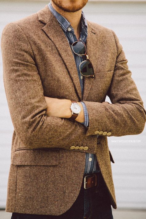 February 8, 2014. Blazer: Topman - $110 (similar)Shirt:... Tweed Blazer Men, Grey Tweed Blazer, Winter Jacket Outfits, Man Jacket, Blazer For Men, Jeans Outfit Winter, Mens Attire, Brown Tweed, Winter Jeans