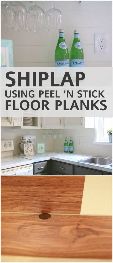 create the look of shiplap using peel and stick vinyl flooring!! Peel And Stick Vinyl Flooring, Fantasy Kitchen, Backsplash Cheap, Red Backsplash, Ikea Duktig, Shiplap Backsplash, Diy Kitchen Backsplash, Peel And Stick Floor, Decoration Shabby