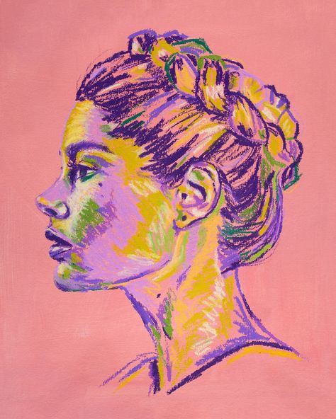 One of my favourite oil pastel pieces 💫 Would love to draw more portraits like this 🙂🙃 ‘Juliet Silhouette’ ~ Oil pastels on pink acrylic (A3) Art prints available on my website original has sold 💖 Oil Pastel Portrait, Bold Art Print, Pastel Portraits, Oil Pastel Art, Portrait Paintings, Bold Art, Oil Pastels, Pink Acrylics, Pastel Art