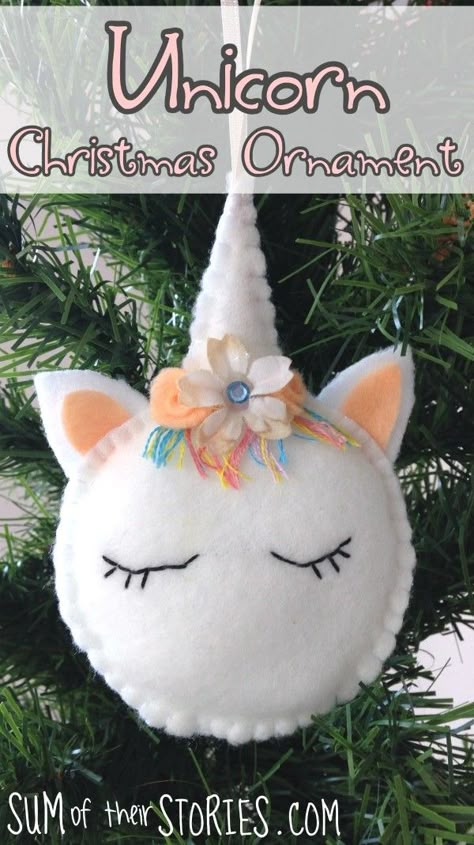 Felt Circles, Unicorn Christmas Ornament, Diy Felt Christmas Ornaments, Unicorn Christmas, Unicorn Ornaments, Unicorn Crafts, Felt Christmas Decorations, Christmas Ornament Pattern, Felt Christmas Ornaments