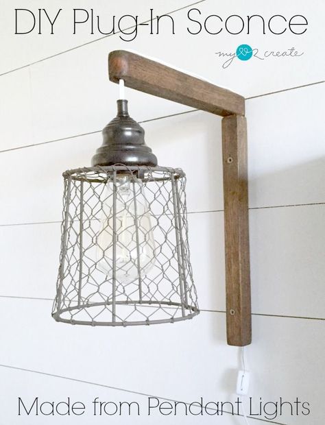 From My Love 2 CreateDIY Plug-in Sconces, from pendant lights Abat-jour Diy, Farmhouse Design Ideas, Laundy Room, Pallet Wall Art, Lampe Diy, Staging Ideas, Diy Lampe, Rustic Pendant Lighting, House Design Ideas